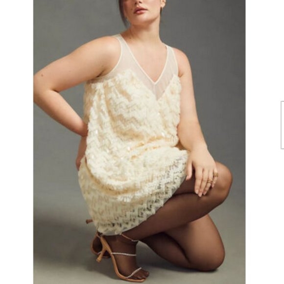 Anthropologie Dresses & Skirts - Anthropologie 3X NWT Textured Sequin Mini Dress Paillettes Cream New 230$